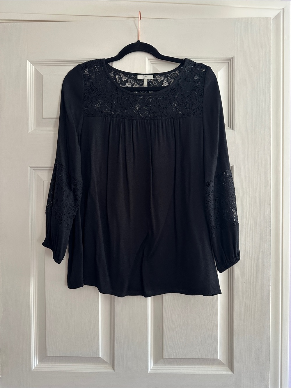 Joie Black Lace-Yoke Long-Sleeve Blouse